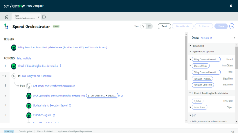 A flow open in Flow Designer with a record updated trigger and a sequence of actions